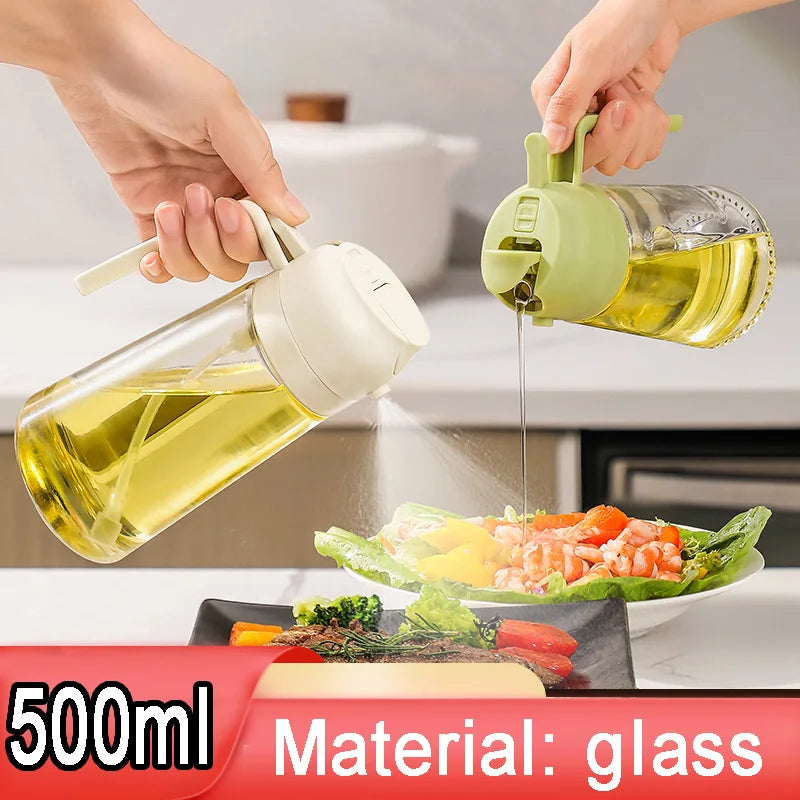 500ml Glass Oil Spray Bottle | Reusable Kitchen Oil Mister with Fine Mist Nozzle for Cooking, Baking, BBQ & Salad Dressing