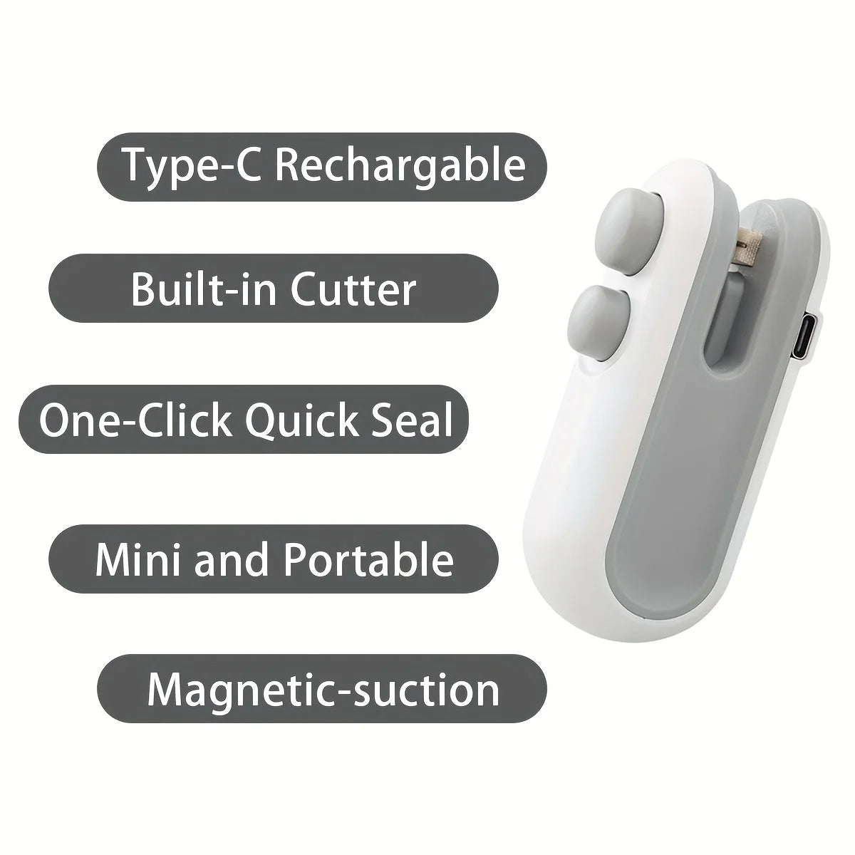 2-in-1 Mini Heat Sealing Machine | USB Rechargeable Handheld Food Bag Sealer & Cutter for Snacks, Chips & Fresh Storage.