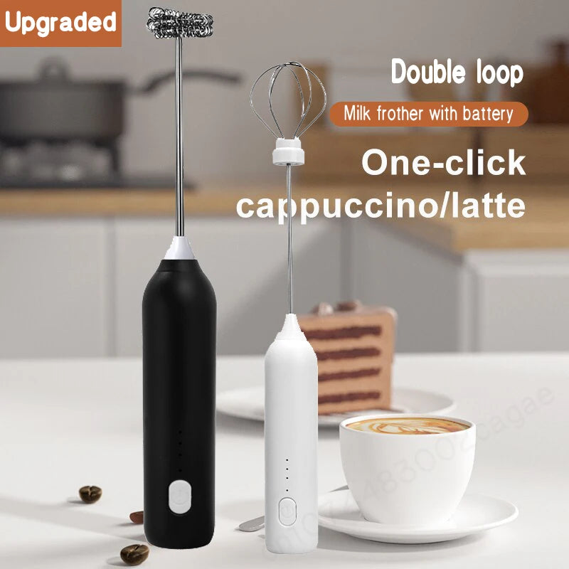 2-in-1 Electric Milk Frother & Coffee Mixer | Rechargeable Handheld Egg Beater & Foam Maker with 3 Speeds