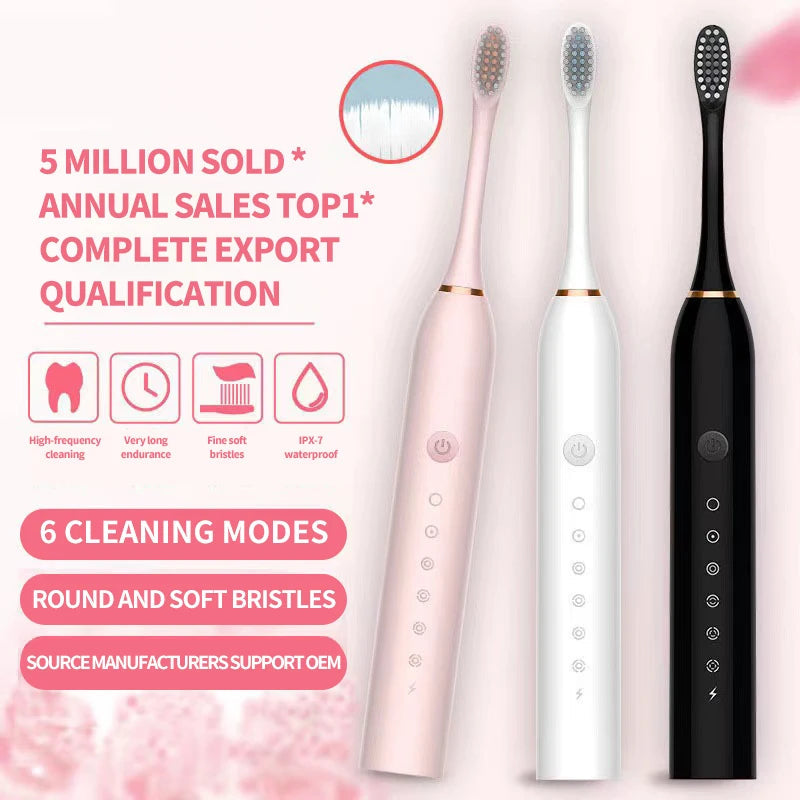 Premium Rechargeable Sonic Electric Toothbrush | Smart Timer, 6 Cleaning Modes, IPX7 Waterproof & Travel-Friendly